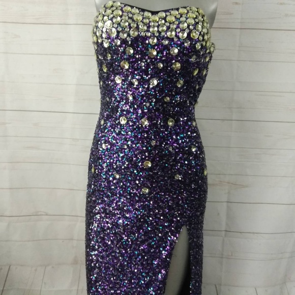Clarisse Dresses & Skirts - Clarisse Purple Sequin Long Slit Side Beaded Dress